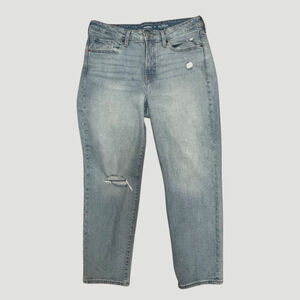 Old Navy High Rise OG Straight Jeans Women 12 Light Wash Distressed Pockets